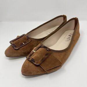 Le Matin Brown Suede Leather Ballet Flats Size 9 Italian 40 Buckle Pointy Toe